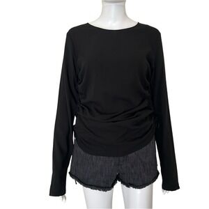 Theory Black Long Sleeve Ruched Stretch GGT Crepe Silk Top Medium